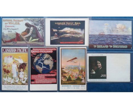 Postcards, Advertising, 7 poster ads for Canadian Pacific Railway, Netherlands Telegraph 'Radio Holland' with map of the worl