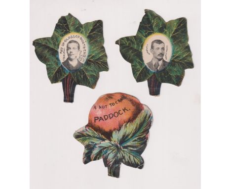 Trade cards, W.N. Sharpe, Rugby, 3 leaf shaped button hole cards, Play Up Glossop North End (J. Burleigh inset), H. Galbraith