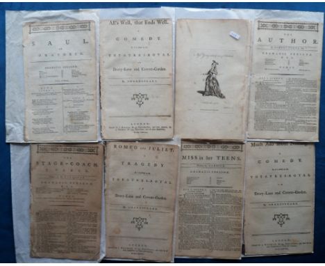Ephemera, 18th Century Theatre Programmes, 25 Drury-Lane, Covent-Garden, Hay-Market and other theatre programmes, to include 