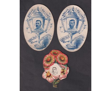 Trade cards, W.N. Sharpe, Rugby, 3 cards, two large oval shaped cards 'Bravo Halifax Good Old Cup Winners' with Wester & Rigg
