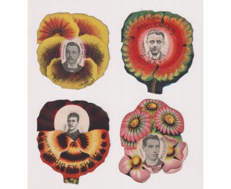 Trade cards, W.N. Sharpe, Rugby, 4 flower shaped button hole cards, Wigan Shop Assistants (Southern inset), Played St Clement