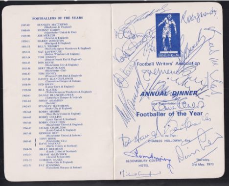 Football, Football Writers Association, Footballer of the Year Annual Dinner, 3 May 1973, a menu card with multiple signature