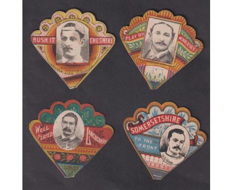Trade cards, Baines, Rugby, 4 fan shaped button hole cards all with player inset, Rush It Cheshire, Play Up Middlesex, Well P