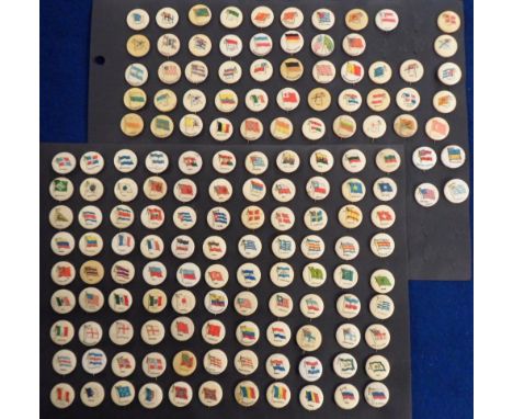 Celluloid Buttons, USA, ATC, Flags of Countries, Territories & Towns, 'K' size, 150+ including several variations (gen. gd) 