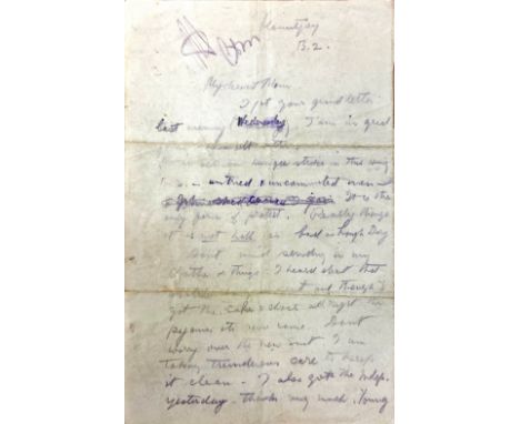 Prison Letter:   A manuscript letter from a prisoner named 'Dick', to his mother, from Mountjoy, 13.2,  no year, faded and in