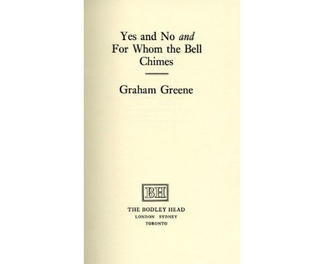 Special Signed Limited EditionGreene (Graham)  Yes And No and For Whom The Bell Chimes (Bodley Head, 1983). Ltd. Edn. 93/ 750