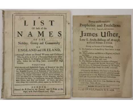Possibly Unique IssueUssher (James) Strange and Remarkable Prophesies and Predictions of the Holy, Learned, and Excellent Jam