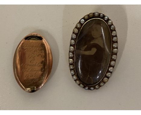 Yeats  Family.  A gold Locket mounted with seed pearls, containing a portrait of a  young woman, engraved rear 'G.G.  & S.C. 