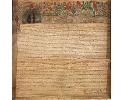 Original Illuminated Charter of Charles IIWith Details of Property Grants in Cork CityCo. Cork: A magnificent original Charte