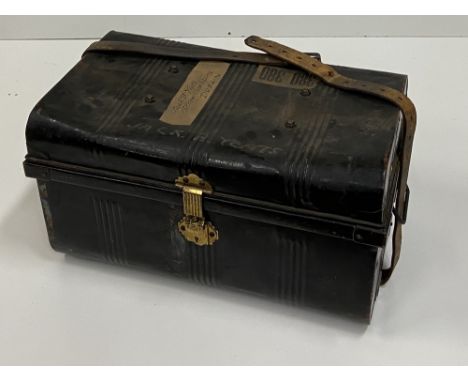 [Jack B. Yeats].  A Victorian tin trunk, circa 21 ½ ins x 12 ½ ins x  12 ½  ins, brass bound, painted with  letters 'JACK  B.
