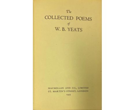 Inscribed by Yeats to his Aunt Fanny GordonYeats (W.B.) Collected Poems. L. 1933, First thus, publisher's presentation bindin