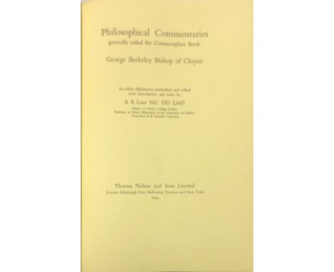 Important Source Book for the Study of his Early WorksLuce (A.A.)ed. Berkeley (George) Philosophical Commentaries, Generally 