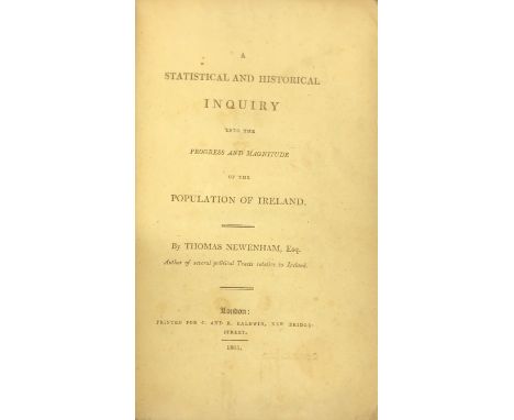 Newenham (Thomas) A Statistical and Historical Inquiry into the Progress and Magnitude of the Population of Ireland, 8vo Lond