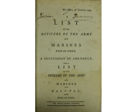 Military: A List of the Officers of the Army and Marines,... 8vo January 1795. Forty-Third Edn. cont. calf, mor. label, v. go