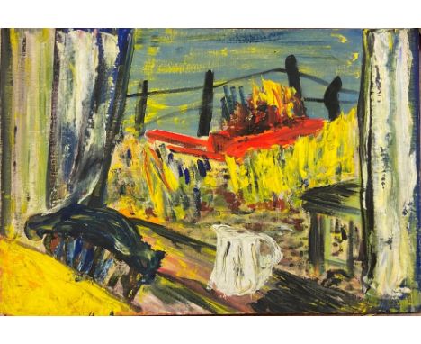 Jack B. Yeats (1871 - 1957) "The White Jug,", oil on canvas board, 12 ins x 16 ins, showing a colourful garden scene through 