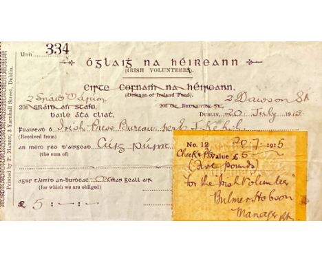 Oglaigh na  hEireann  etc..   A collection including a receipt for  £5 signed by Bulmer Hobson, 20 July 1915; an election lea