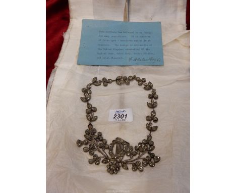 An antique Necklace with pyrite (Irish spar) stones with a design emblematic of the British Isles having shamrocks, thistles,