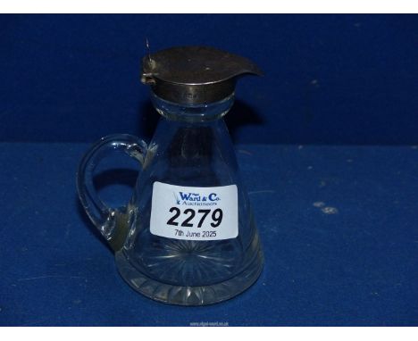 A glass whisky Noggin with silver top, Birmingham 1908.