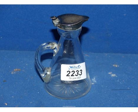 A glass whisky Noggin with silver lid, Birmingham 1915.
