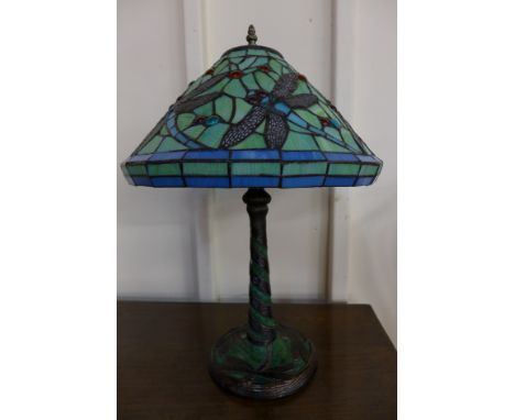 A Tiffany style green Dragonfly pattern table lamp