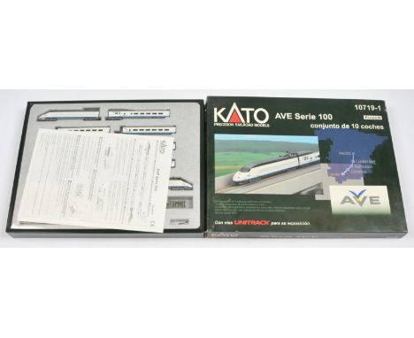 Kato N Gauge Ref. 10719-1 AVE Series 100 10 Car Train Pack Containing 1x Power Car, 1x Dummy Car, 8x Articulated Coaches, 6x 