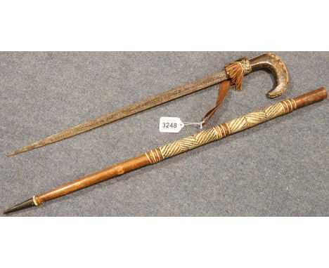 Leather cased Anglo Indian sword stick, blade L: 85 cm. P&amp;P Group 3 (£25+VAT for the first lot and £5+VAT for subsequent 