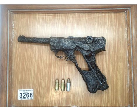 German WWI relic luger pistol recovered from Bogac in the Ardennes Region, mounted on board. P&amp;P Group 3 (£25+VAT for the