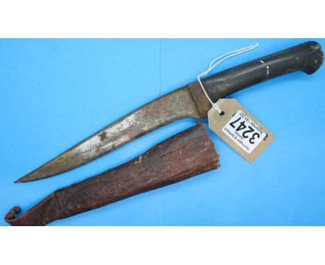 Pathan Indian knife and goat skin sheath, blade length 20 cm. P&amp;P Group 1 (£14+VAT for the first lot and £1+VAT for subse