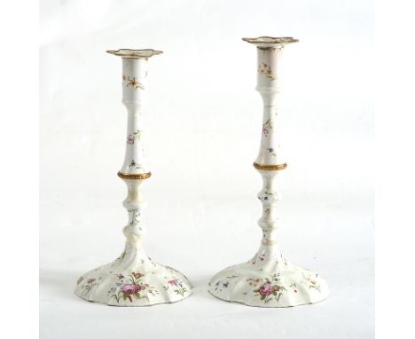 A Pair of Bilton Enamel Candlesticks Early 18C - 30cm