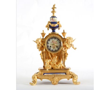 A Fine Ormolou & Sevres French Mantle Clock c1870 - H49cm