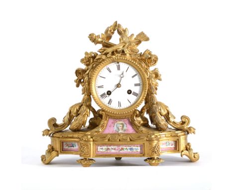 An Ormolou & Sevres French Mantle Clock c1880 - H31cm
