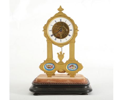 A Fine Engraved Ormolou & Silver Panelled Mantle Clock by French, London c 1850 - H30cm