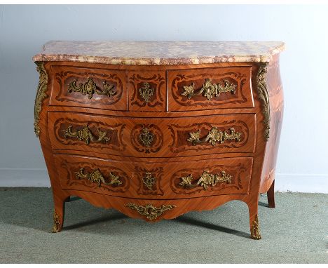 Early 20thC Marquetry Bombe French Commode - H94cm  W130cm D56cm