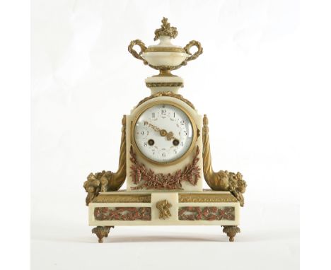 A Fine Multi Metal & Thassos Marble French Mantle Clock c1840 - H36cm