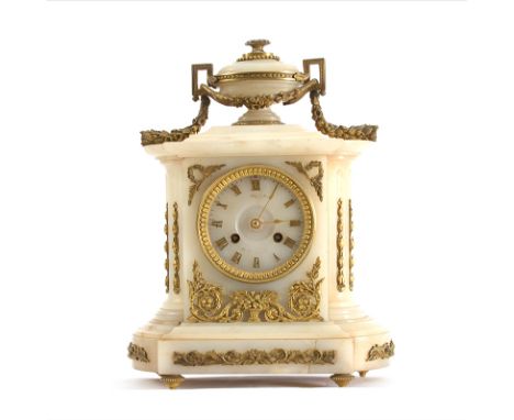 A White Onyx and Ormolou Mantle Clock c1880 - H 36cm