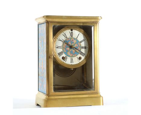 A French Brass & Champleve Mantle Clock c1900 - H25cmcm