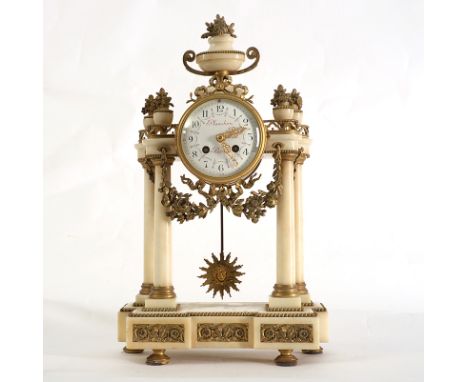 A Naxos Marble and Ormolou French Portico Mantle Clock Planchon Paris c1850 - H47cm