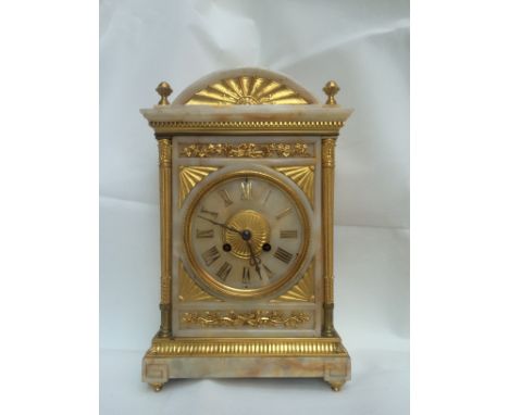 An Ormolou and Alabaster French Mantle Clock c1840