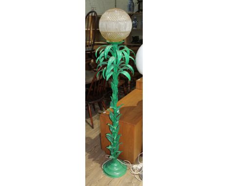 A retro standard lamp modelled as palm leaves with glass shade, height 160cm.  