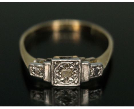 An illusion set Art Deco style diamond ring, marked 'PLAT 18ct', gross wt. 2g, size K.  
