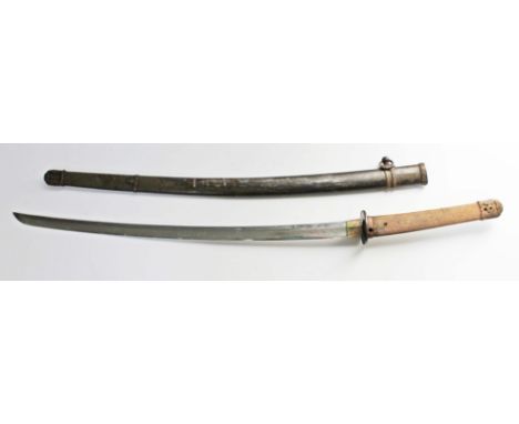 A Japanese WWII officer's katana, unsigned, cast tsuba, shark skin grip, metal scabbard, length 101.5cm.&nbsp;Condition - cot