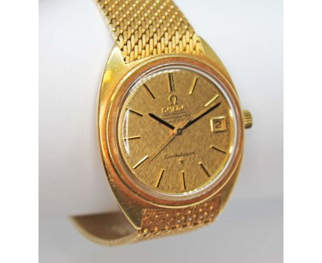 An 18ct gold Omega Constellation circa 1967, ref. BA.368.5009, cal. 564, signed gold dial with baton hour markers, sweeping c