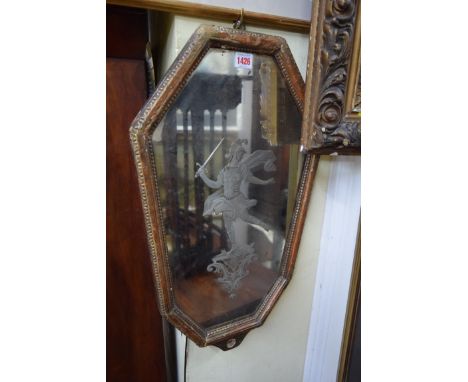 A neo classical style reverse etched glass mirror. 57 x 36.5cm. 