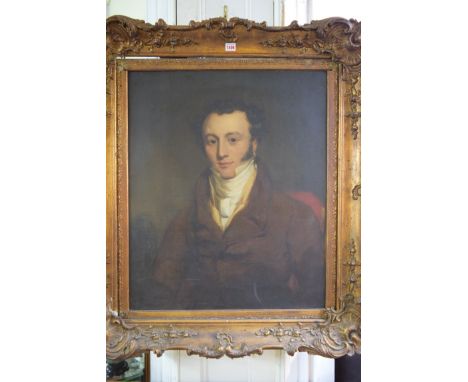 English School, early 19th century, bust length portrait of Andrew Farmer, wearing a white cravat, oil on canvas, 75 x 62cm. 