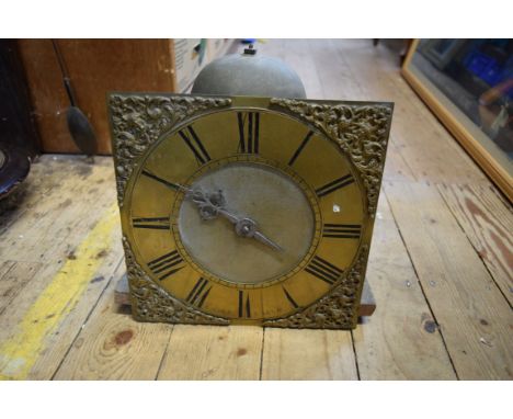 An 18th century 10 1/4 inch brass 30 hour longcase clock dial and movement, inscribed 'J Cole, Barum' (Barnstable), with weig