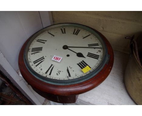 An old mahogany circular wall clock, 36cm diameter. 
