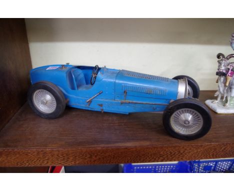 An old scratch built Bugatti Type 59, approx 1:12 scale, 48cm long.   Condition Report:  Having  metal body, no motor/engine 