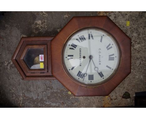 A walnut and beech octagonal drop dial wall clock, the painted dial inscribed C.C. Allen, Chichester.