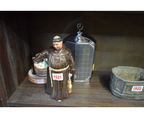 A Royal Doulton figure of 'The Jovial Monk', HN2144; together with a Whitbread & Co matchbox stand; and a reproduction Ruddsp