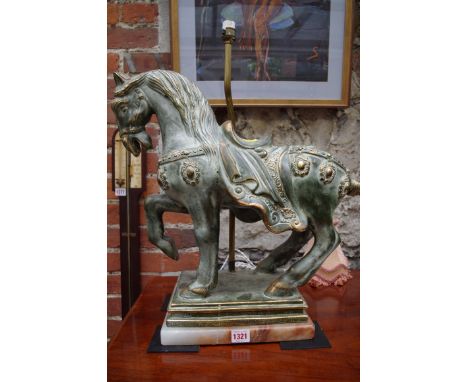 A brass horse lamp, height excluding fitting 48cm. 